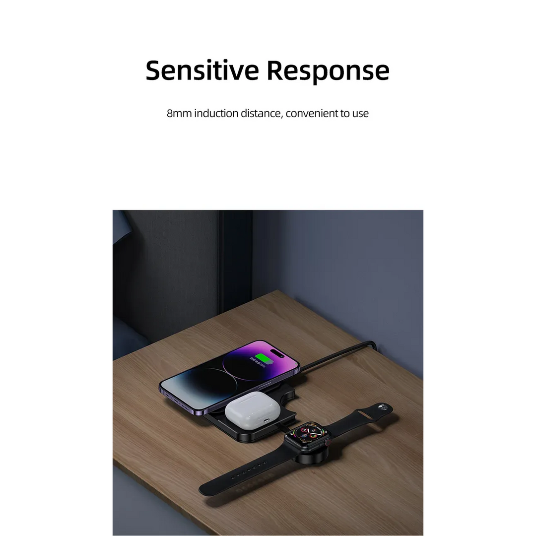 Usams US-CD190 3-in-1 desktop wireless charger made of ABS+skinning