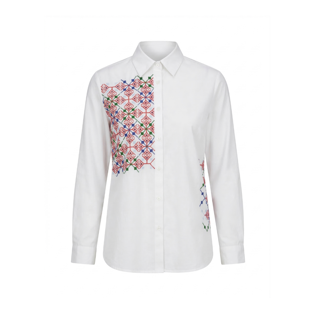 Ramz Embroidery Pomegranate Flowers Gaza Embroidered Shirt