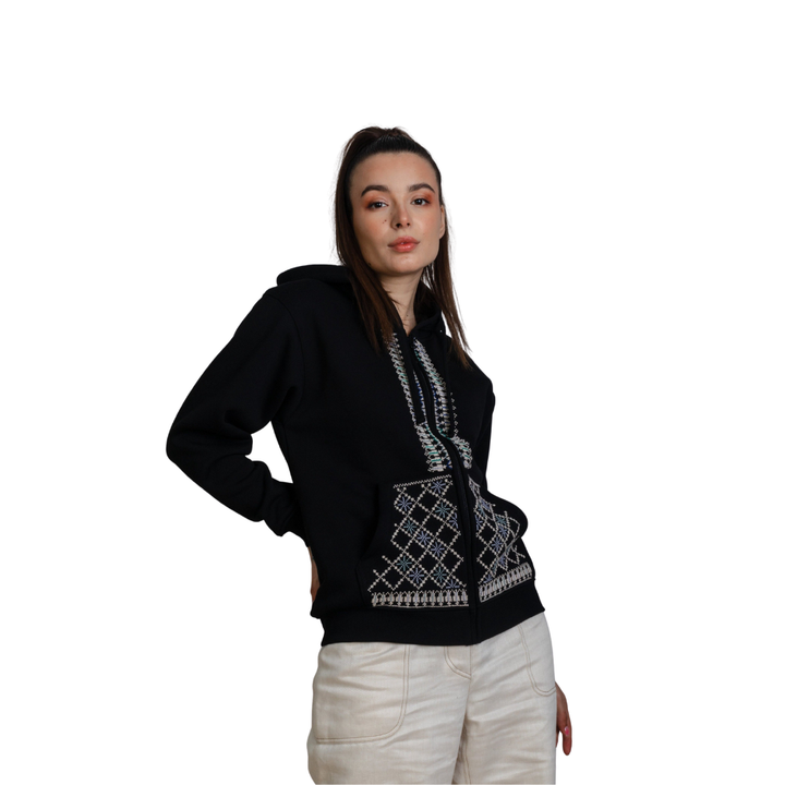 Ramz Embroidery Earrings Jaffa Tahini Embroidered Zip-Up Hoodie - HUNA