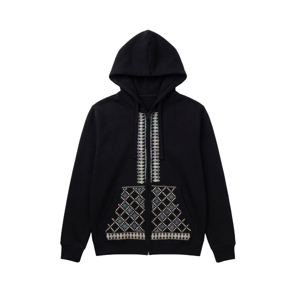 Ramz Embroidery Earrings Jaffa Tahini Embroidered Zip-Up Hoodie - HUNA