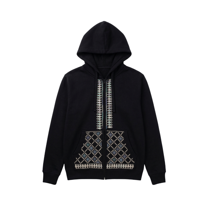 Ramz Embroidery Earrings Jaffa Tahini Embroidered Zip-Up Hoodie - HUNA