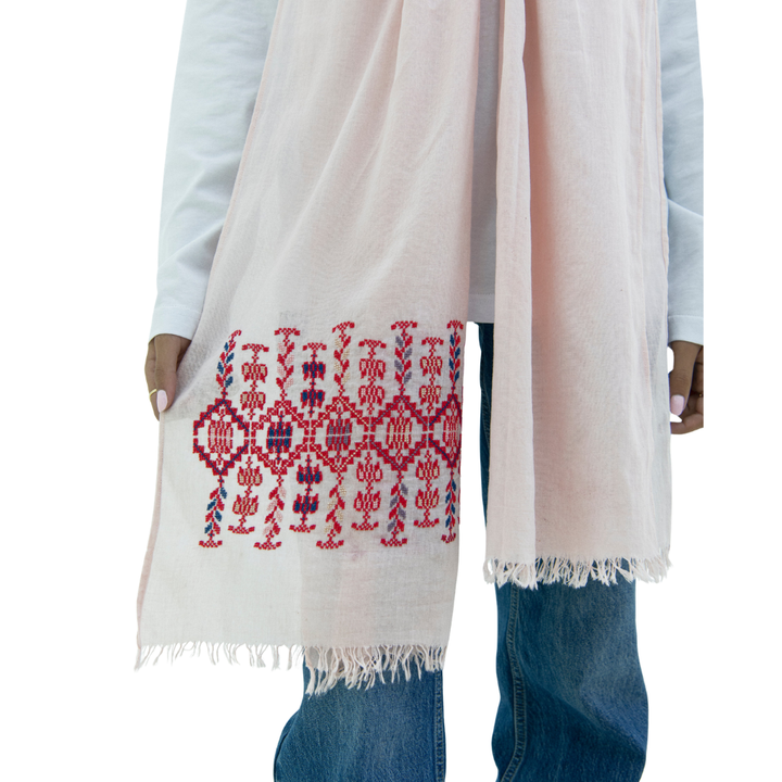 Ramz Embroidery Mediterranean Pink Jaffa Embroidered Cotton Scarf