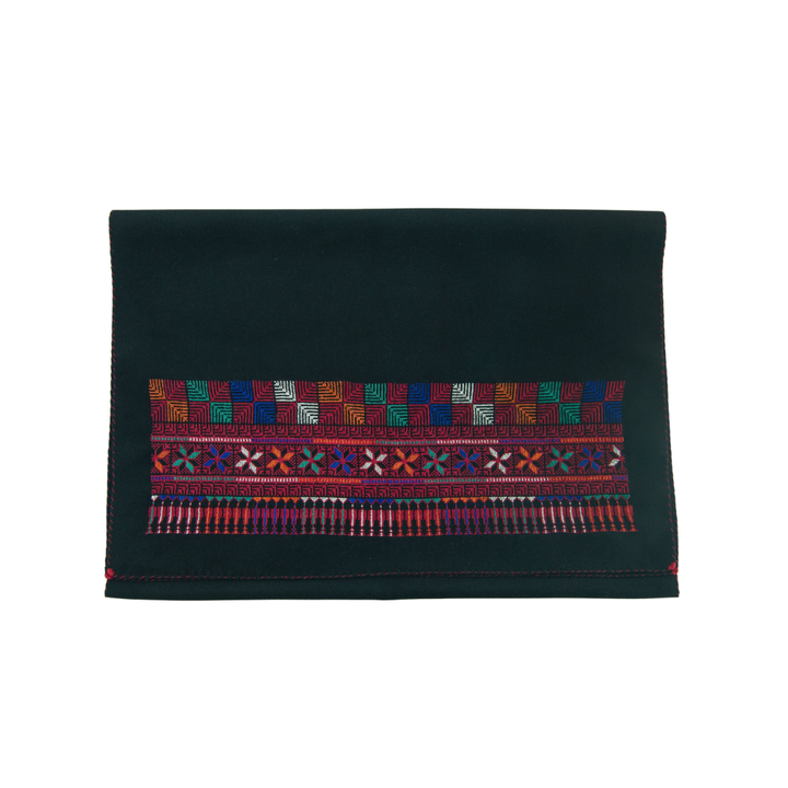 Ramz Embroidery Disc of Feathers Jaffa Embroidered Black Cashmere Scarf - HUNA