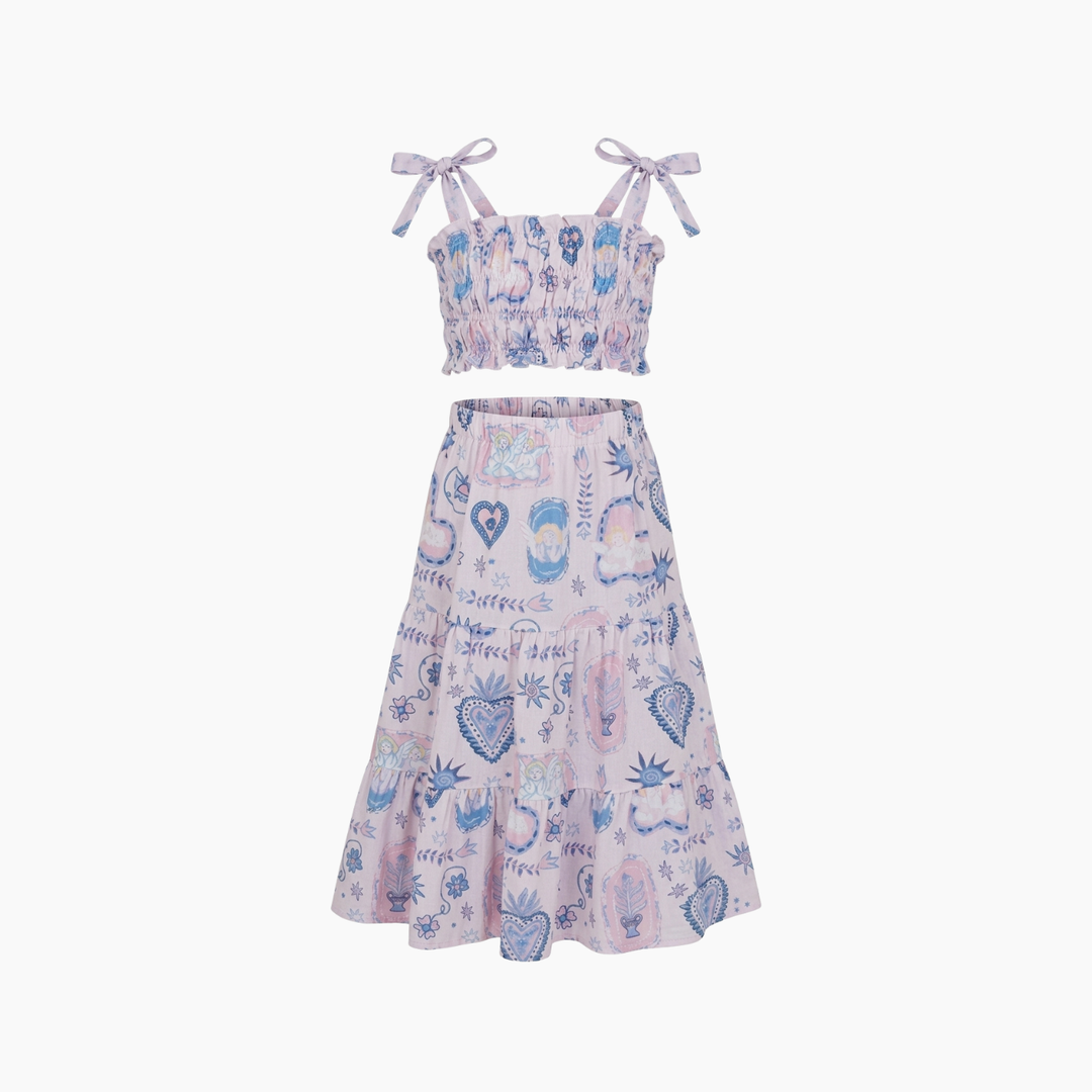 Noni The Label Mimi Crop &amp; Skirt Set - Pink Amorette - HUNA