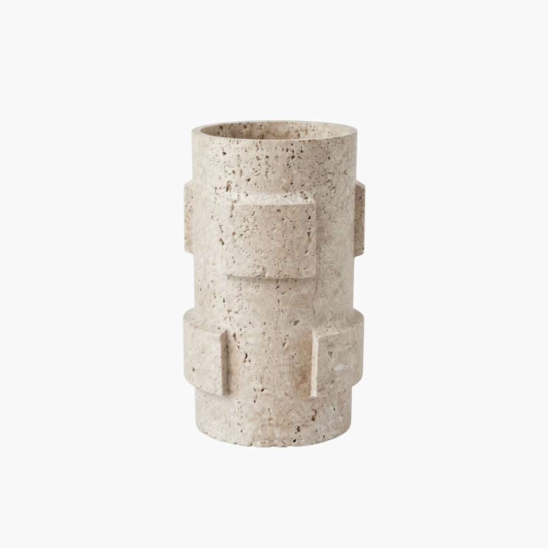 Tall Ridged Travertine Vase