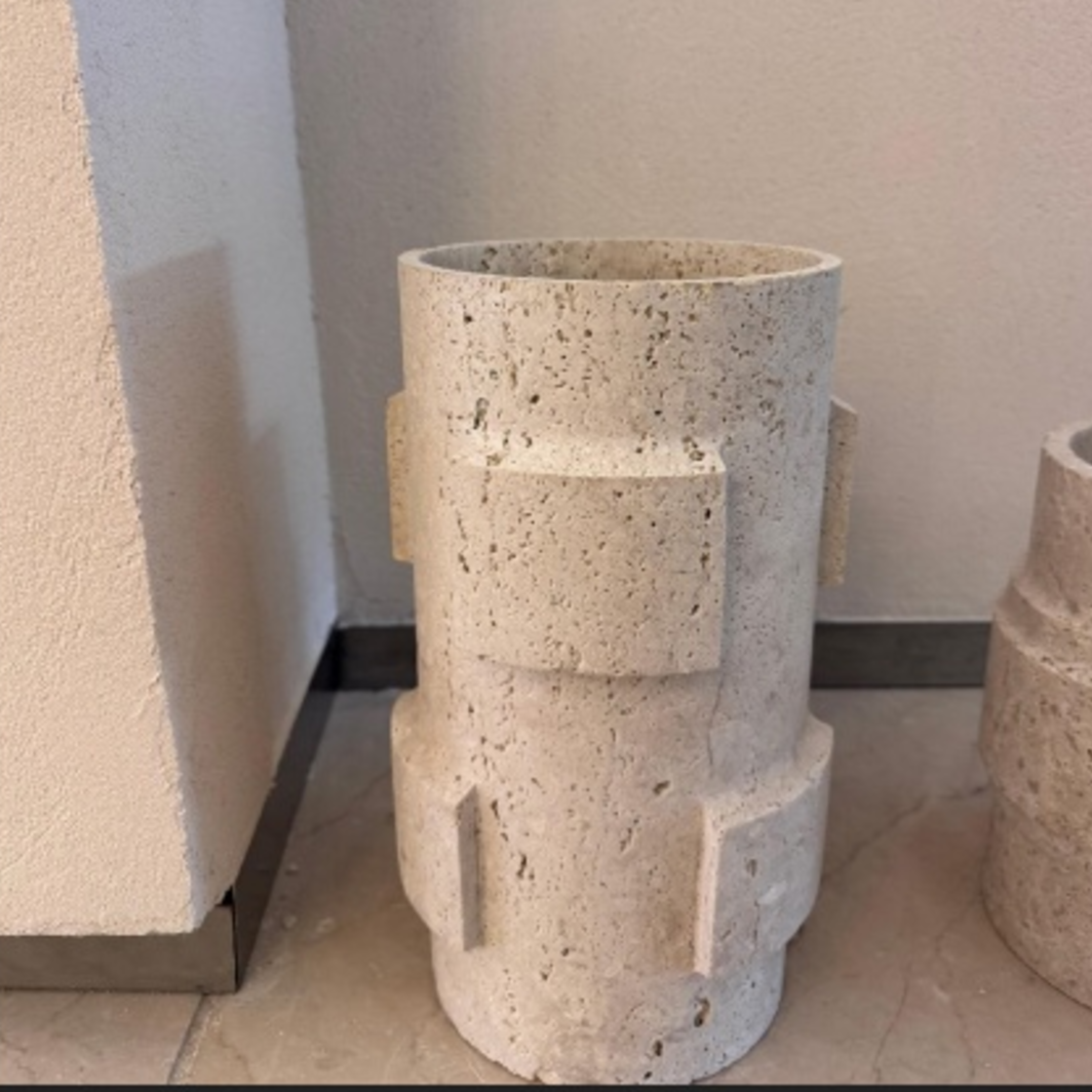 Tall Ridged Travertine Vase