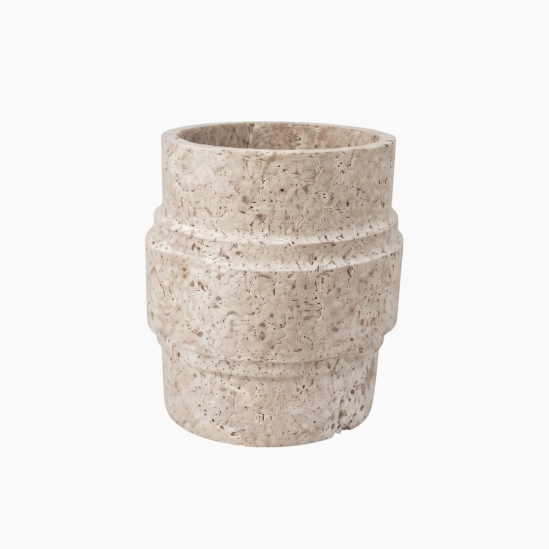 Short Barrel Travertine Vase