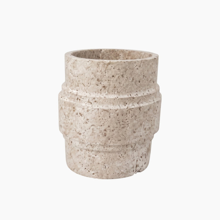 Short Barrel Travertine Vase