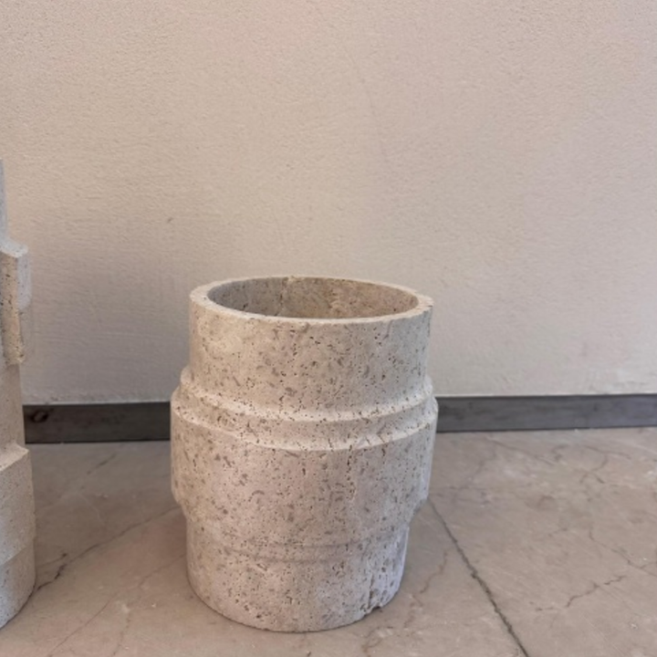 Short Barrel Travertine Vase