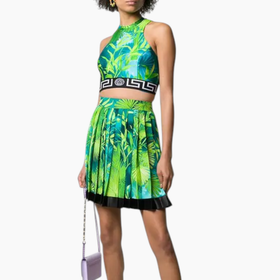 Versace Jungle Pleated Green Skirt