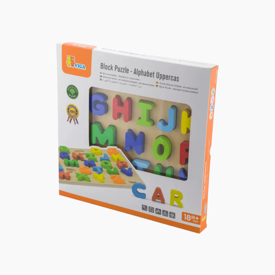 Viga Block Puzzle Alphabet Uppercase Toy - HUNA