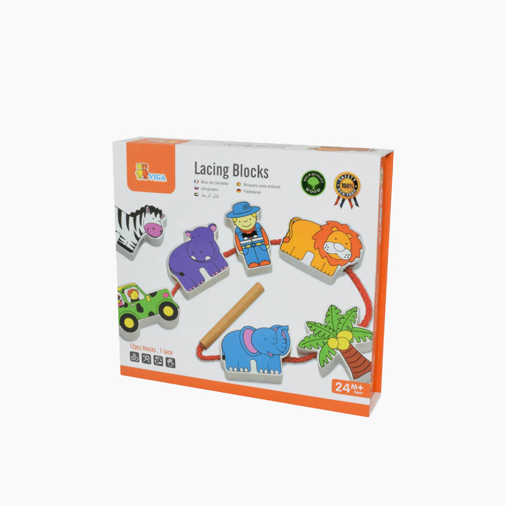 Viga Zoo-themed lacing blocks educational toy