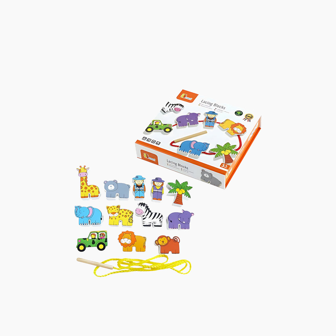Viga Zoo-themed lacing blocks educational toy