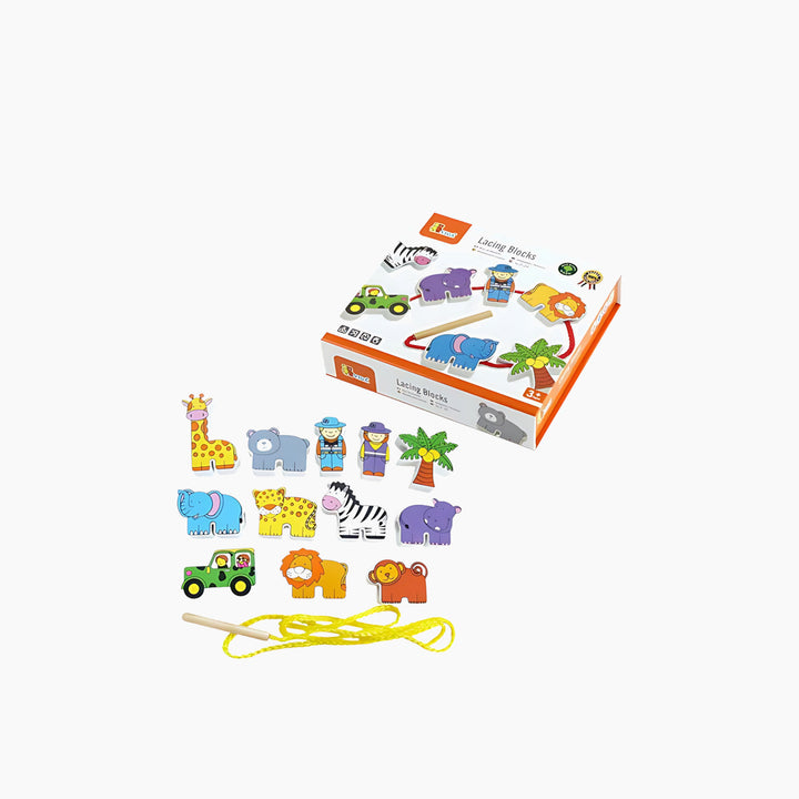 Viga Zoo-themed lacing blocks educational toy