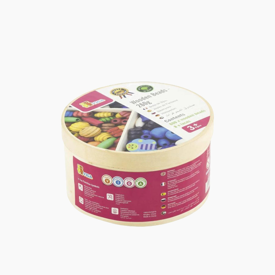 Viga Wooden Beads, 260g pack of natural wood beads for crafting