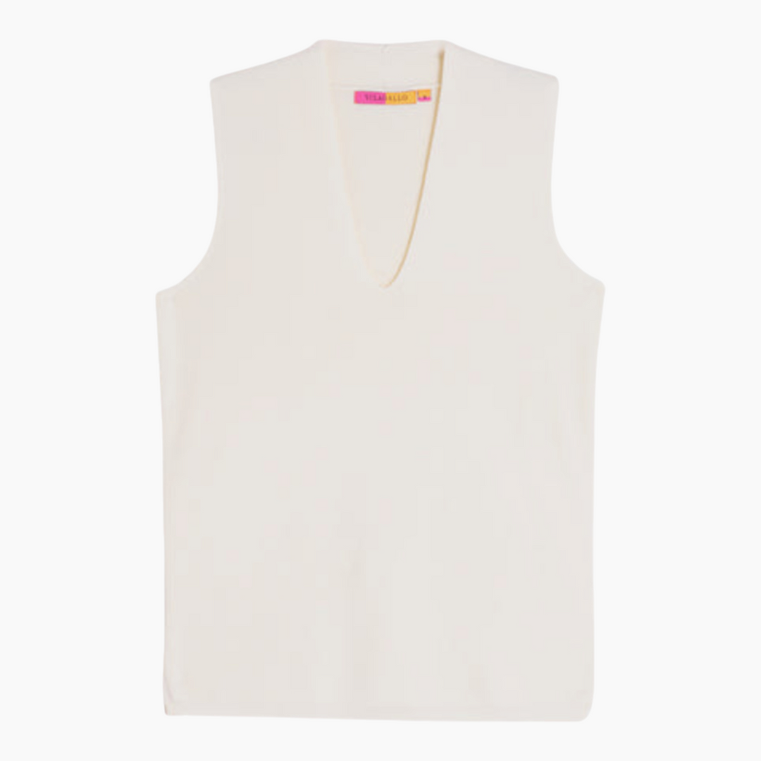Vilagallo Raw Knit Top With V-neck