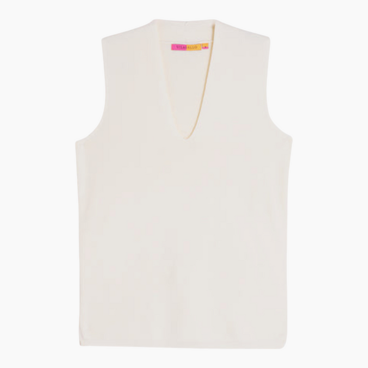 Vilagallo Raw Knit Top With V-neck