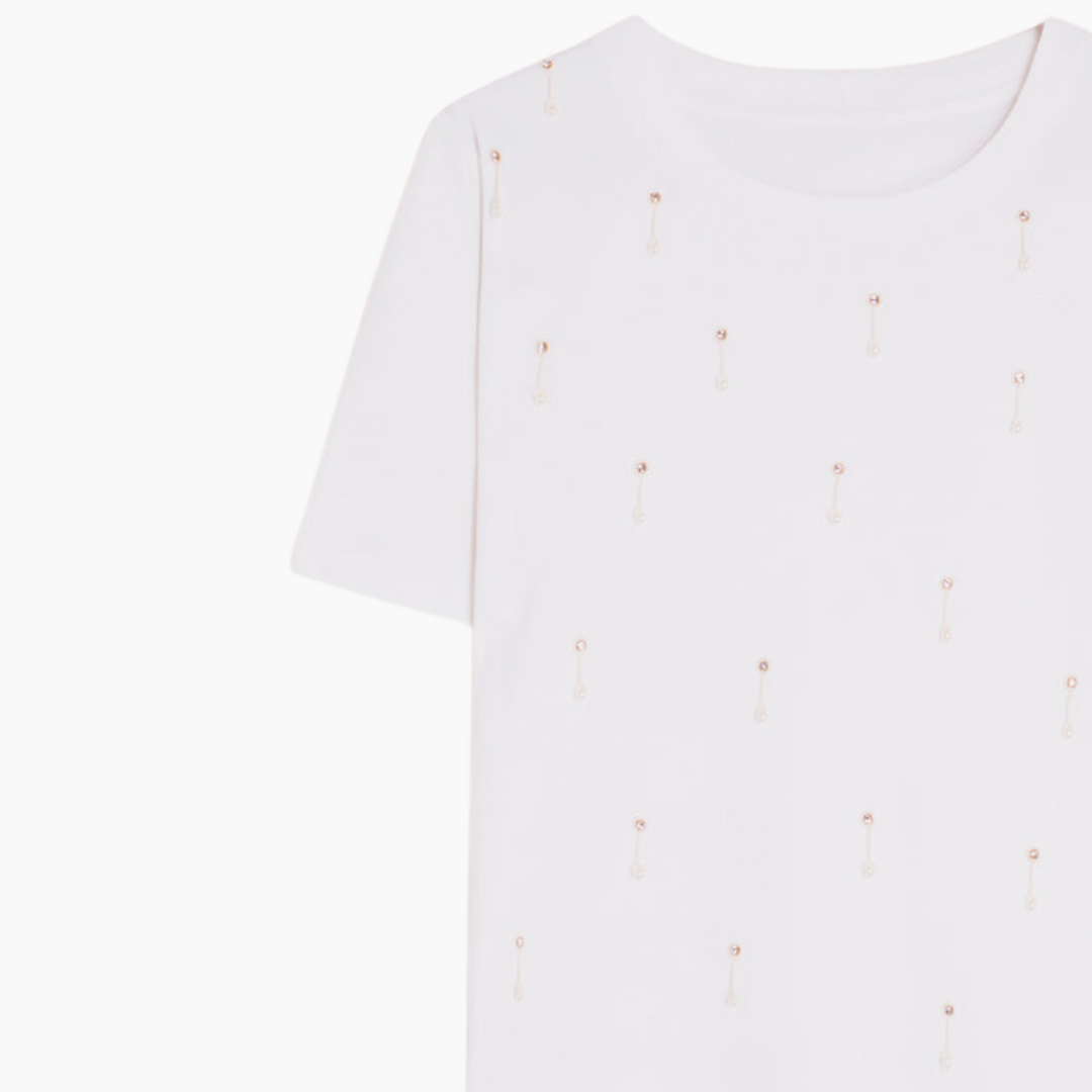 Vilagallo White T-shirt With Rhinestones