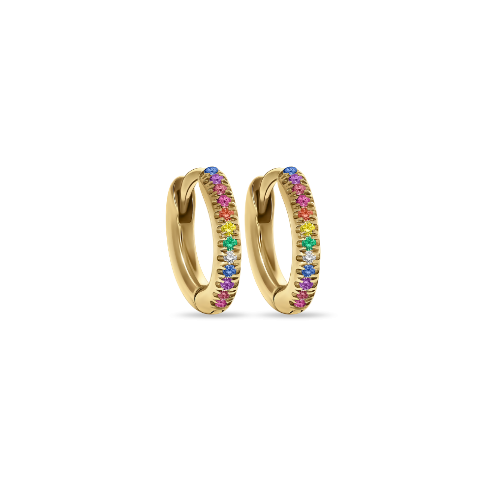 Baby Chic Fine Jewelry Mini Rainbow Diamond Hoops Earrings - HUNA