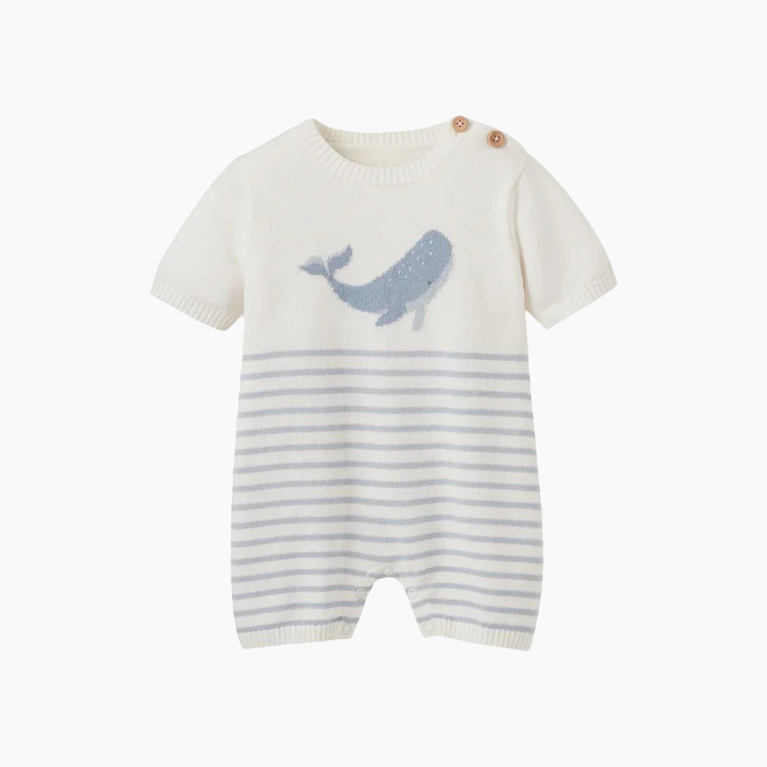 Elegant Baby Whale Stripped Knit Shortall Romper