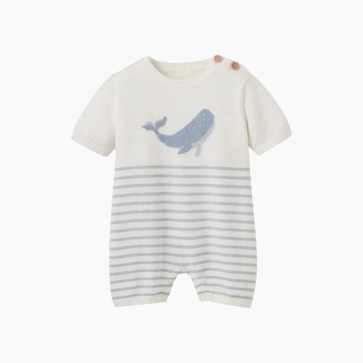 Elegant Baby Whale Stripped Knit Shortall Romper