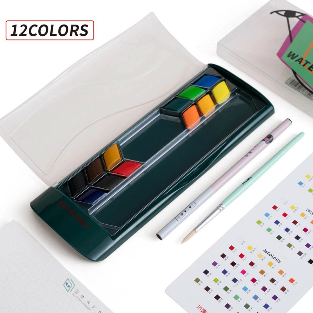Miya Himi Rhombus Solid Watercolor Kits 36-color set in green box