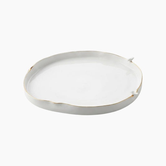 Fish Plate White with Gold and 2 Birds