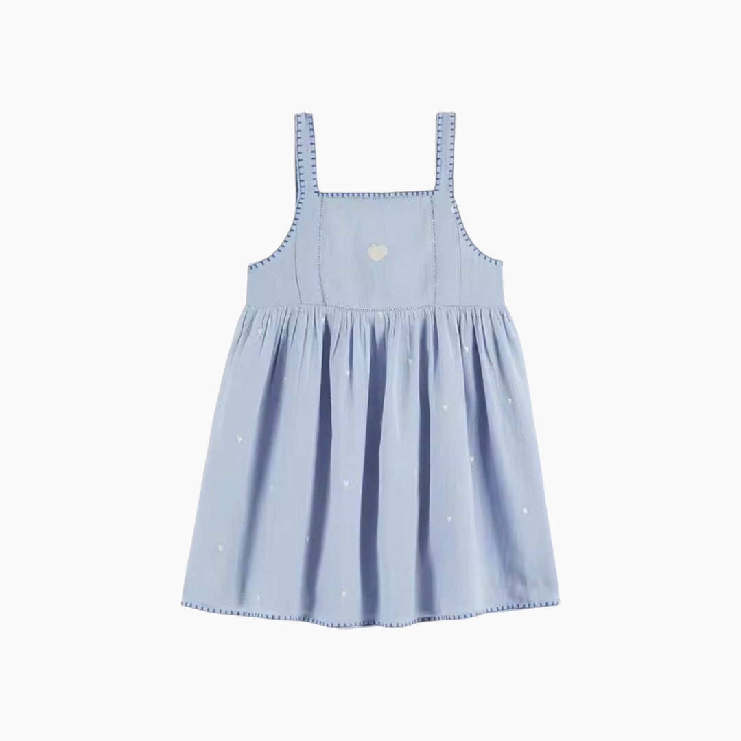 Emile and Ida periwinkle blue sundress with heart embroidery