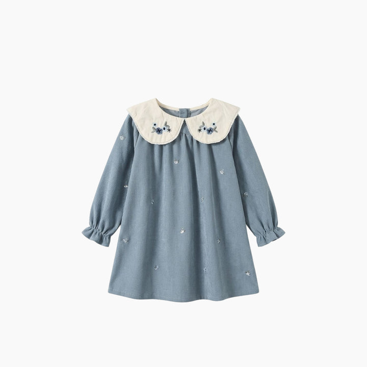 BeeBee The Dusty Blue Blossom Corduroy Dress