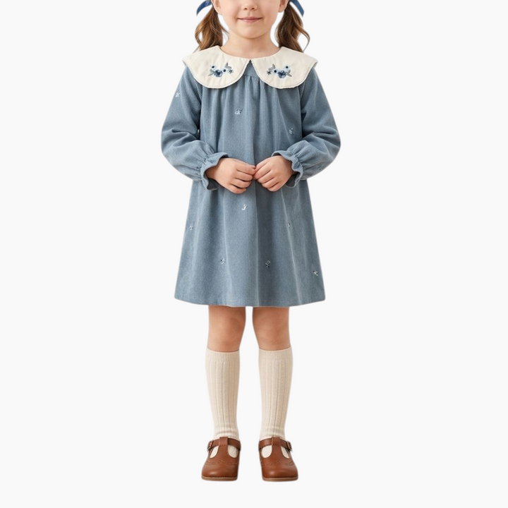 BeeBee The Dusty Blue Blossom Corduroy Dress