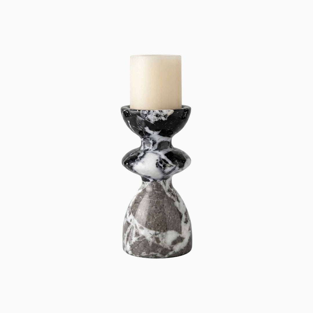 Marble candle holder set crafted from genuine marble with unique natural veining.