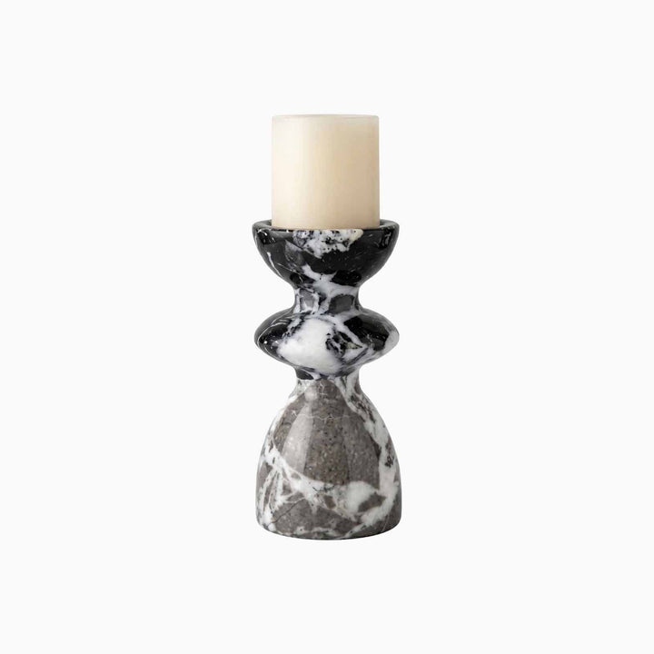 Marble candle holder set crafted from genuine marble with unique natural veining.