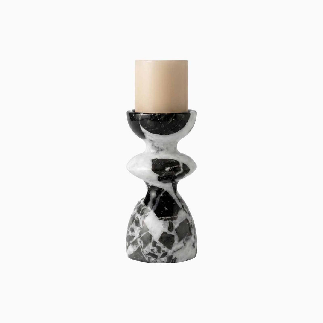 Marble candle holder set crafted from genuine marble with unique natural veining.