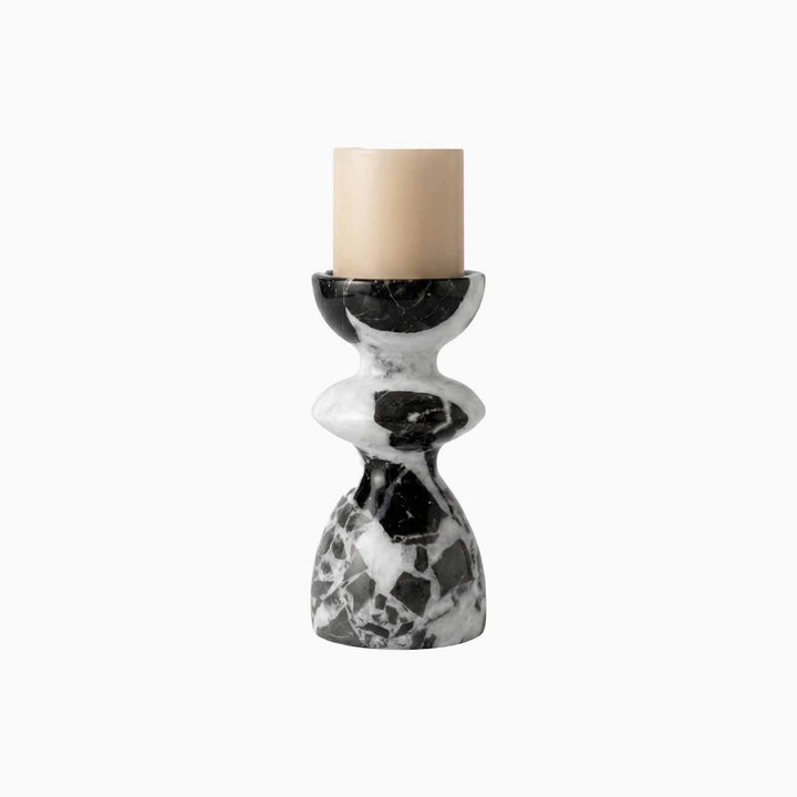 Marble candle holder set crafted from genuine marble with unique natural veining.
