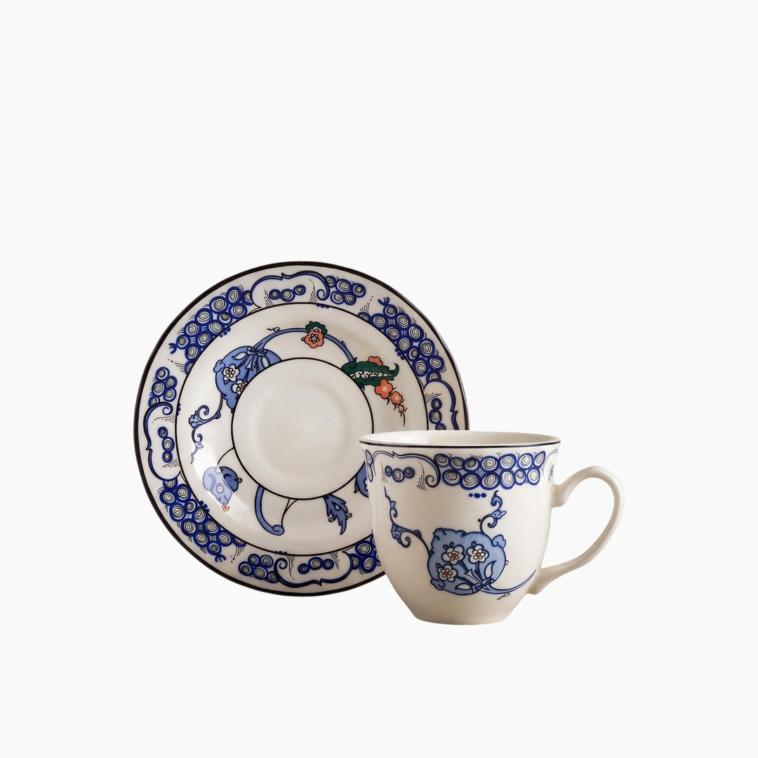 Karaca x Ömür Akkor Iznik Hatai Tea Cup and Saucer 200 ml – Multicolor