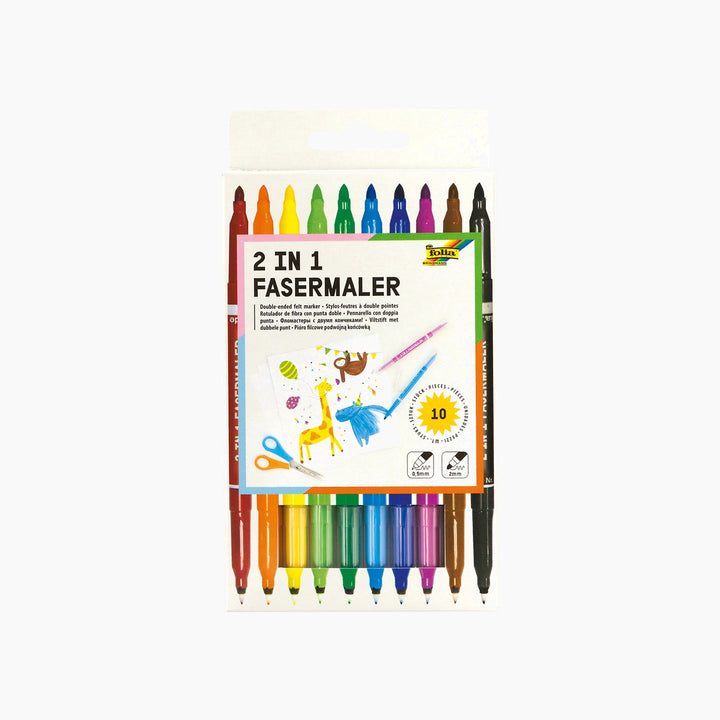 Folia 2-in-1 Fibre Tip Pens – 10 Pens, Assorted Colours