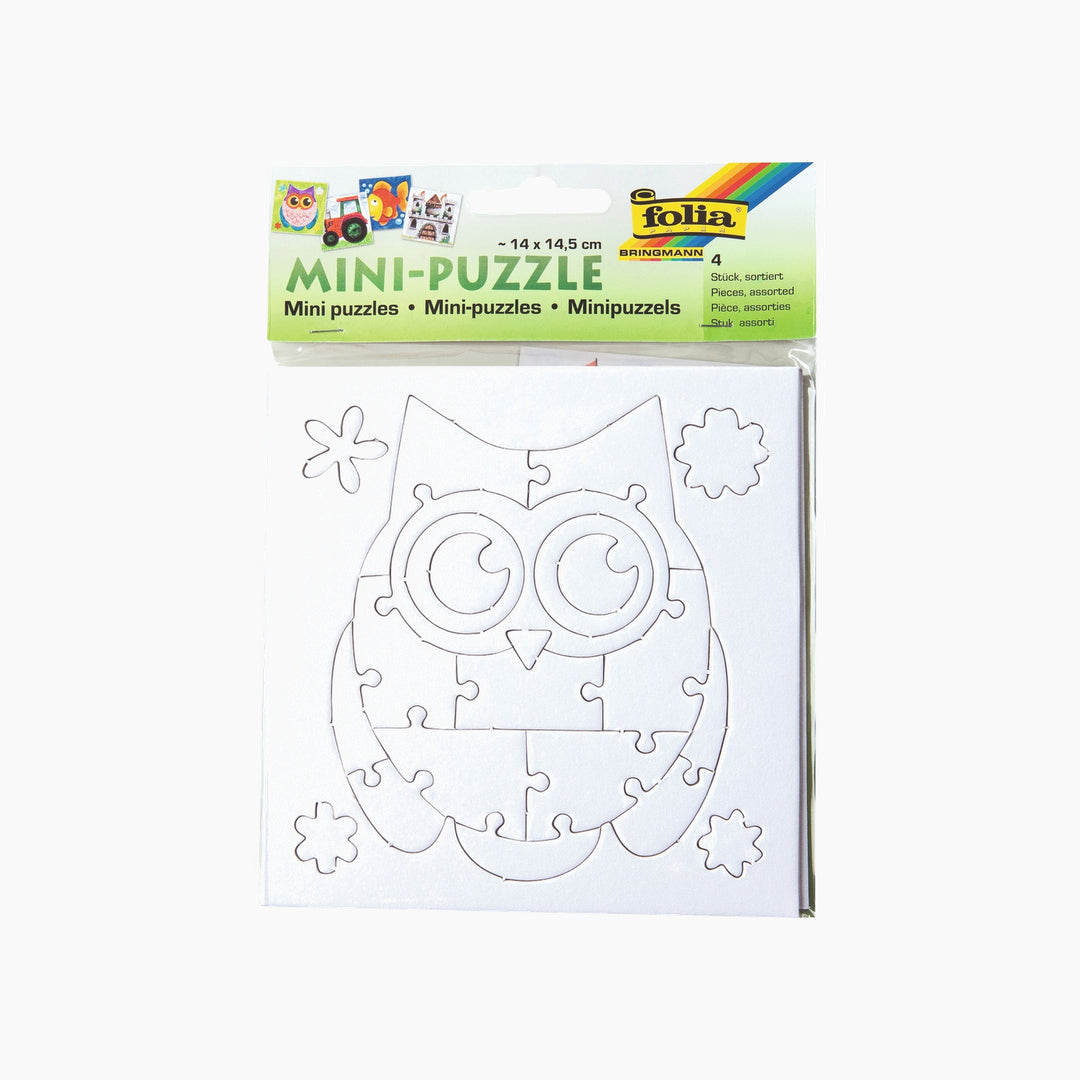 Folia Mini Puzzle Set – Extra-Strong Cardboard, Approx. 14 x 14.5 cm, 4 Sets, Assorted Designs
