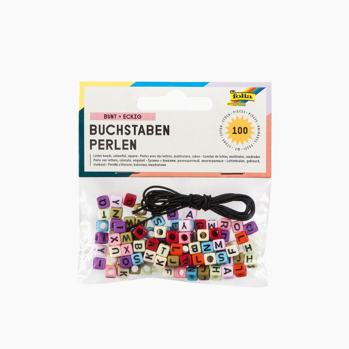 Folia Letter Beads – 100 Pieces, Assorted Colours, Includes 1 m Elastic Thread