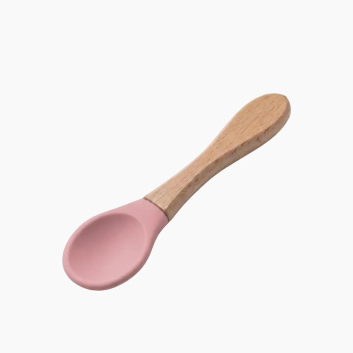 Ababy Silicone Baby Feeding Spoon Soft Rounded Tip With Natural Wooden Handle 4 Months Plus
