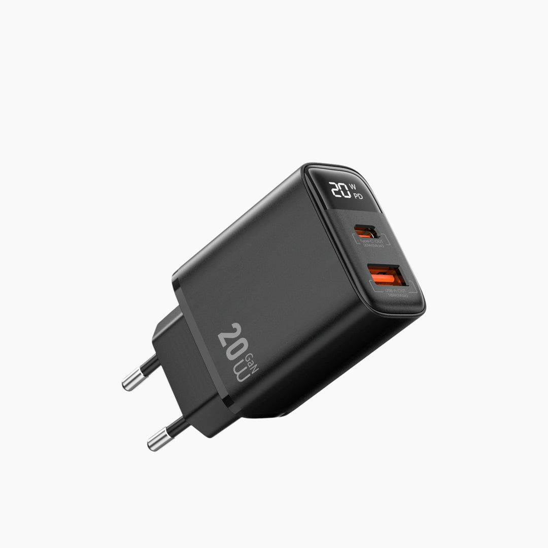 WiWU Wi-G009 Firefly GaN fast charger adapter, 20W, dual USB + USB-C ports, fireproof PC material