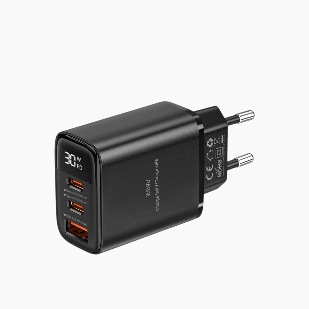 WiWU Wi-G010 EU Firefly 30W fast charger adapter with 1 USB-A and 2 USB-C ports