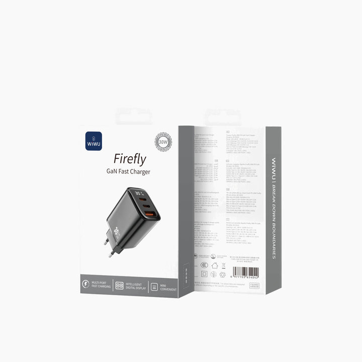 WiWU Wi-G010 EU Firefly 30W fast charger adapter with 1 USB-A and 2 USB-C ports