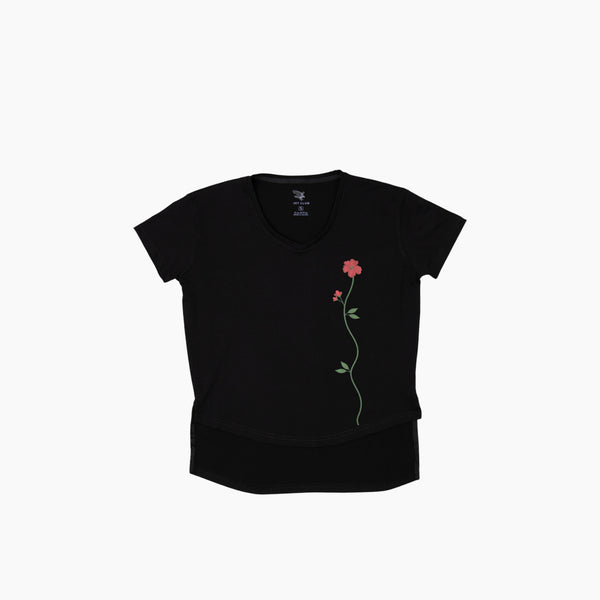 Women V-Neck Red Flower