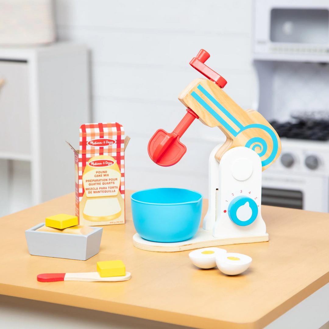 Melissa &amp; Doug wooden make-a-cake mixer set toy