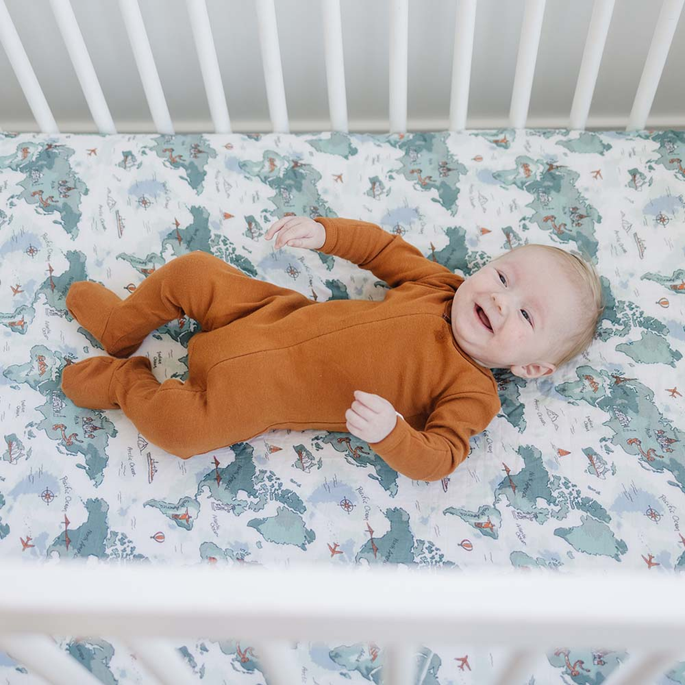Bebe Au Lait World Map Oh So Soft Muslin Crib Sheet Bebe Au Lait World Map Oh So Soft Muslin Crib Sheet