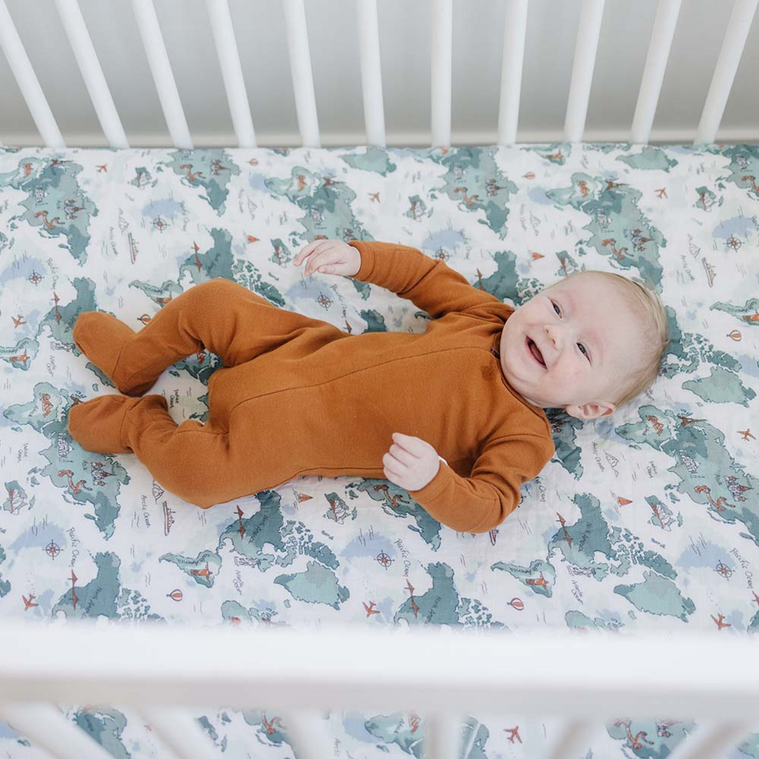 Bebe Au Lait World Map Oh So Soft Muslin Crib Sheet