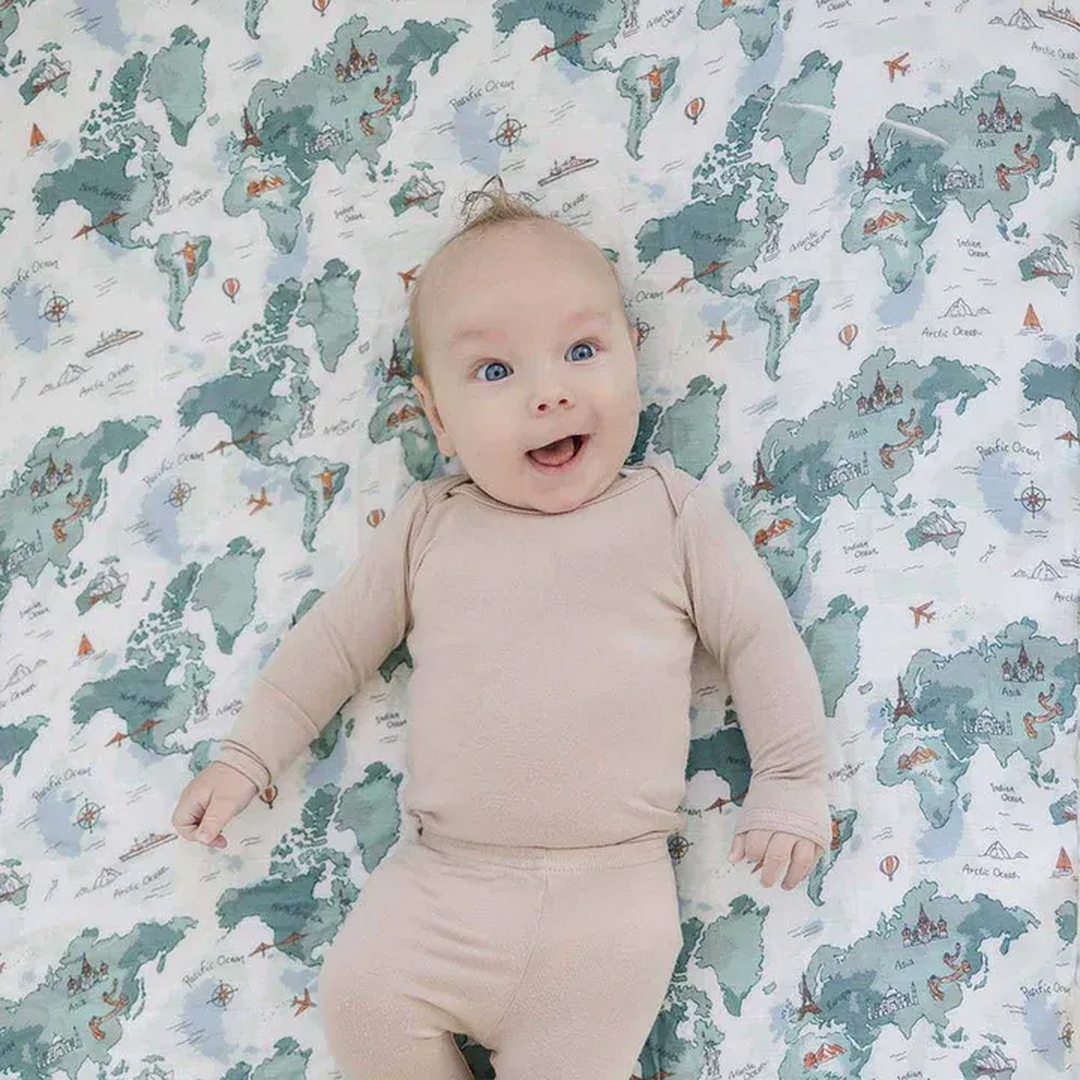 Bebe Au Lait World Map Oh So Soft Muslin Crib Sheet