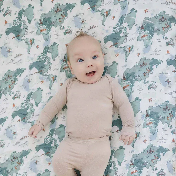 Bebe Au Lait World Map Oh So Soft Muslin Crib Sheet
