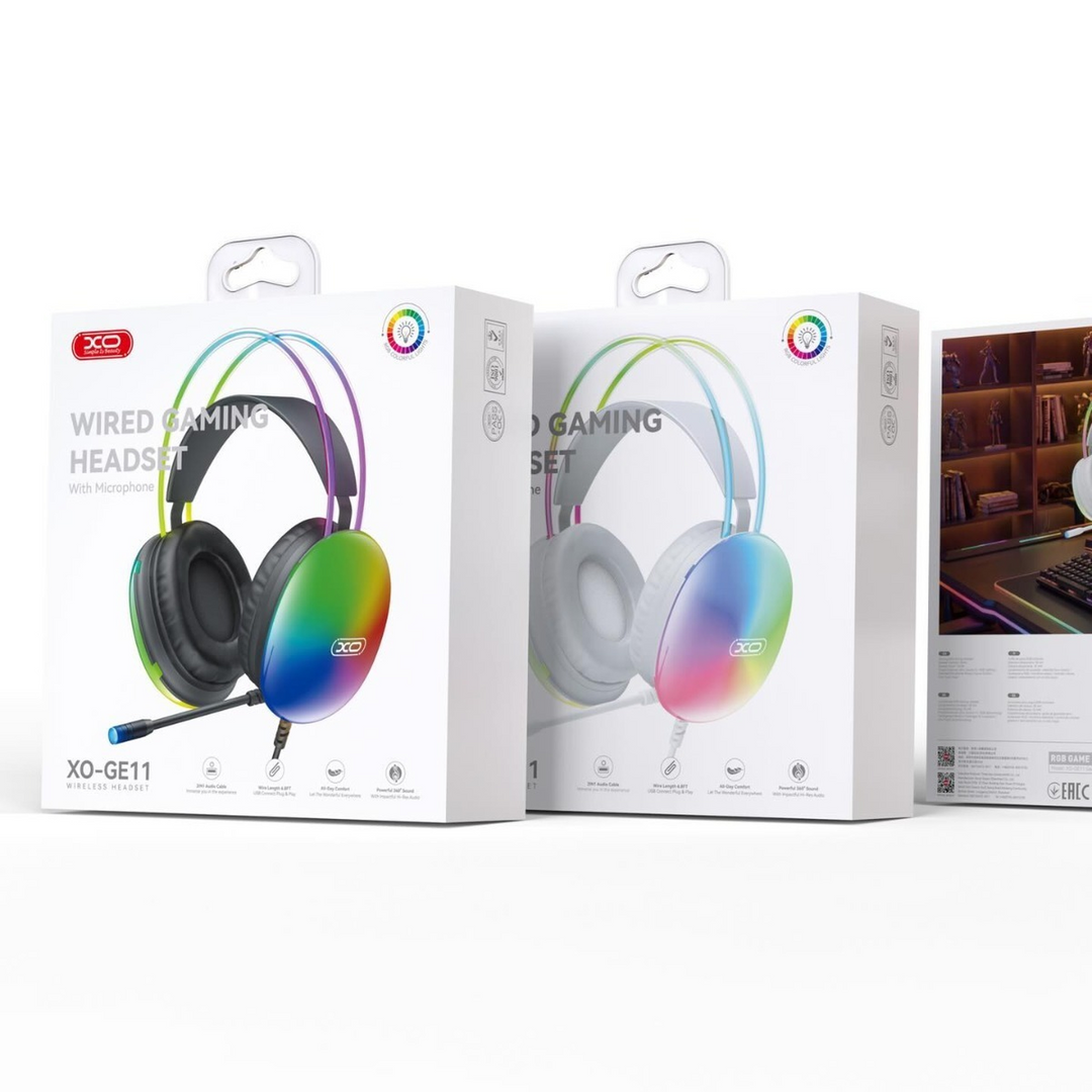 XO RGB Wired Gaming Headset with Microphone - White
