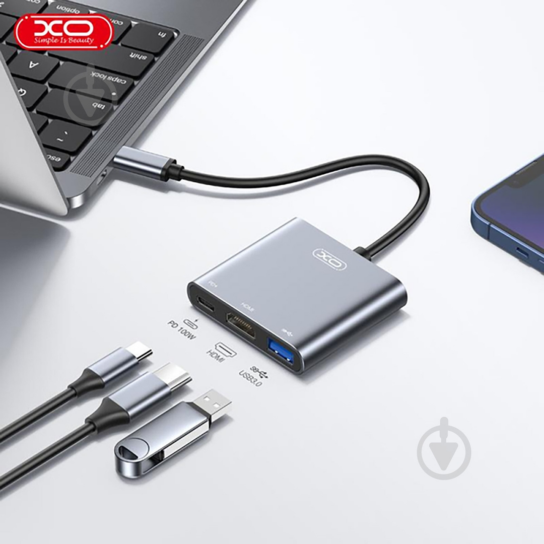 XO HUB011 3-in-1 Docking Station - HDMI + USB + PD